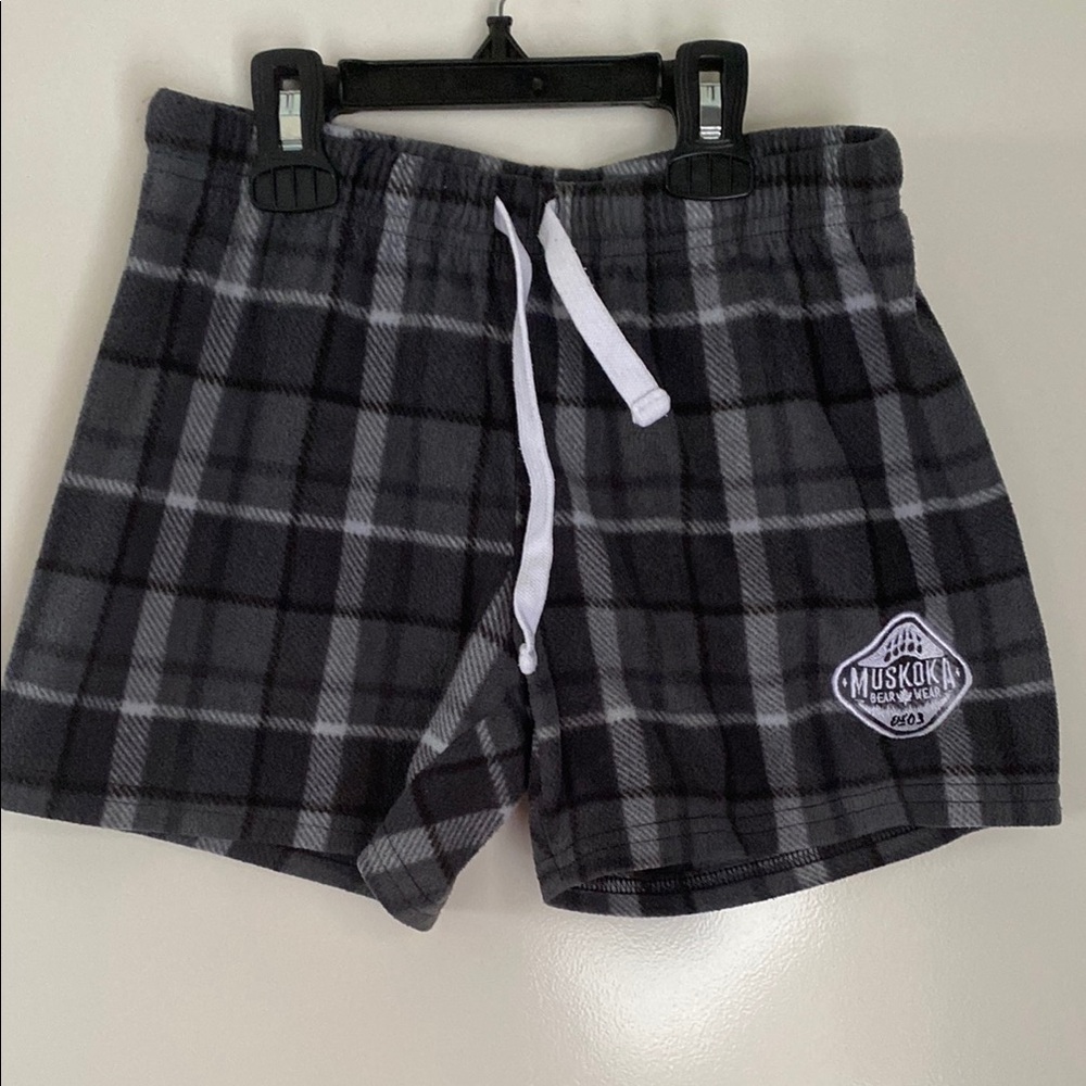 Cozy Gray and White Plaid Shorts with Elastic Waistband. Girl size XL .